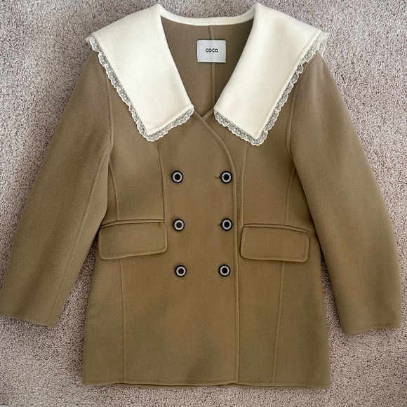 100% Double Faced Wool Jackets Lace Trim Sailor Collar Double Breasted Wool Coat - Picture 4 of 6